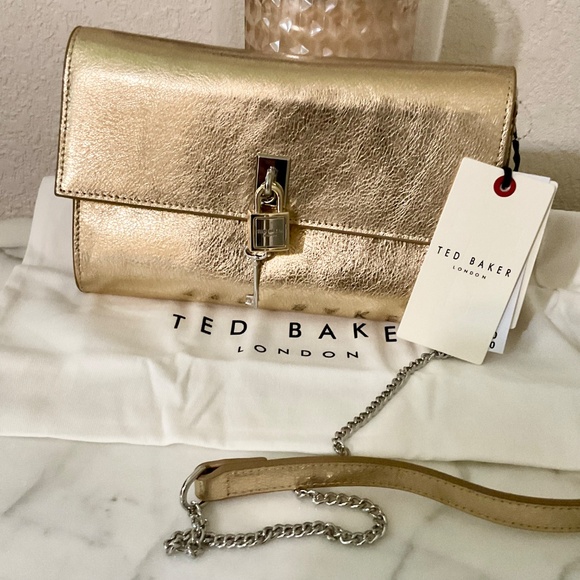 Ted Baker NWT mixed media, metallic gold,quality genuine leather crossbody party - Picture 12 of 12